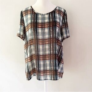 Anthropologie Maeve Women Sheer Plaid Open Back Top Large Classic Preppy Brown